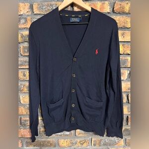 Polo Ralph Lauren Sweater Mens Medium Blue  Pima Cotton V Neck Cardigan Knit